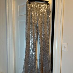 Silver Sequin Flare Pants